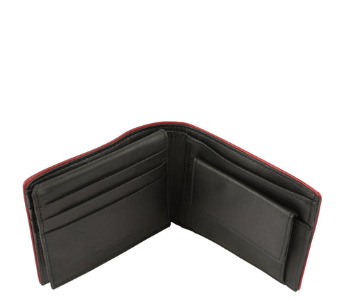 Portofel casual, barbati, COVERI, 1120 negru-rosu, piele naturala